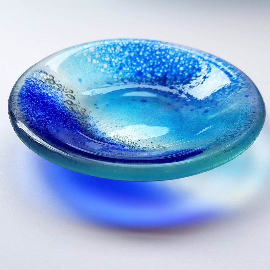 Home Decor Transparent Deep Blue Candy Bowl Soap Dish Trinket Dish Free Shipping Fused Glass Bowl with Seahorse