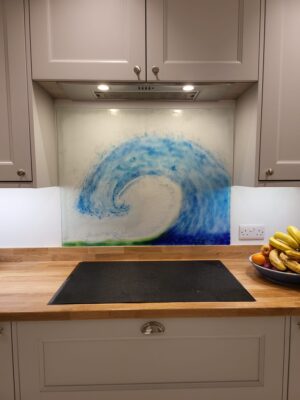Wave Splashback Commissioned glass art